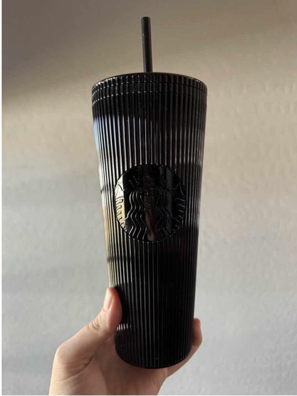 Starbucks Black Pleated Metallic Finish Venti Tumbler NEW RELEASE 24oz